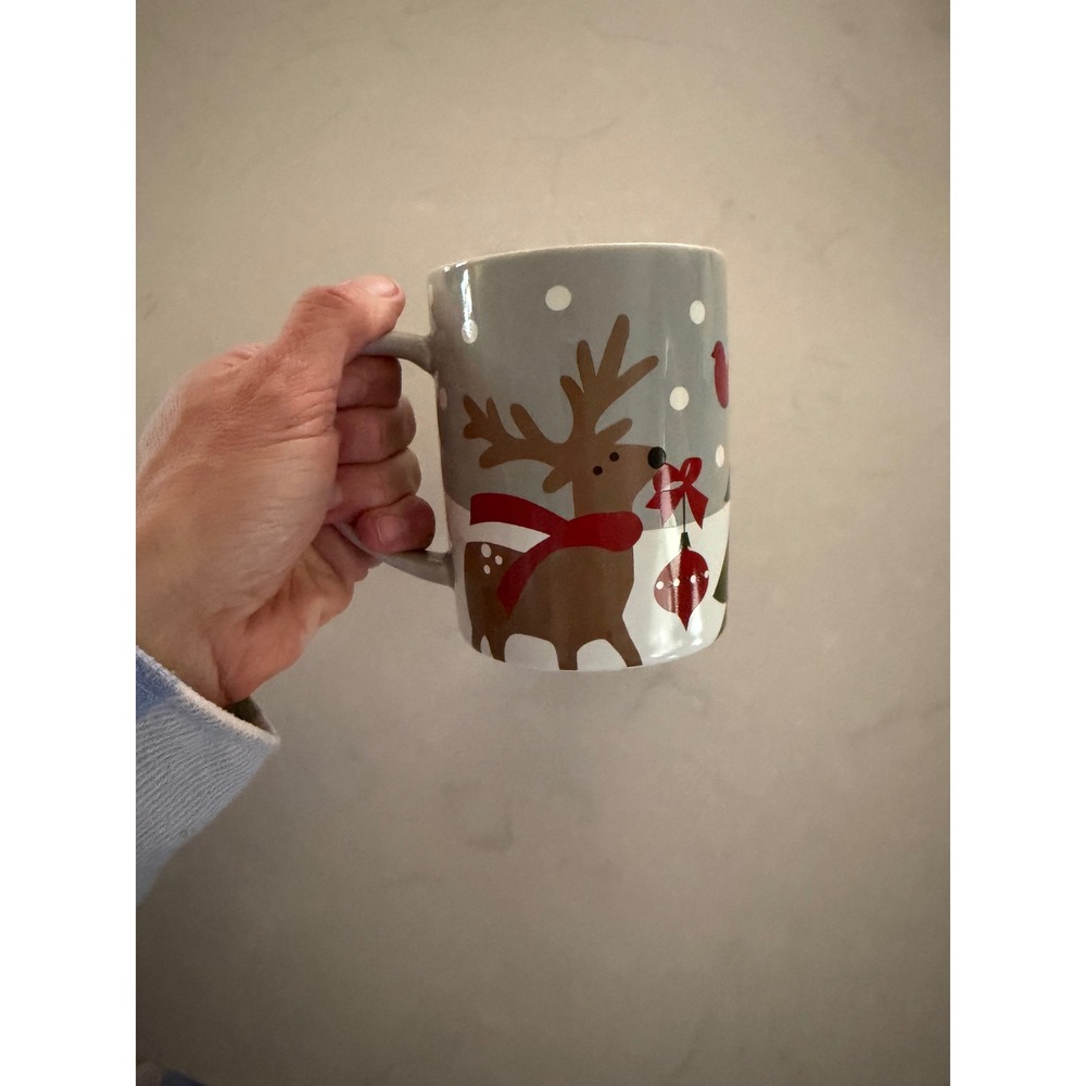 Crate & Barrel Joan Anderson Christmas Reindeer Fox Rabbit Mug Grey Stoneware‎